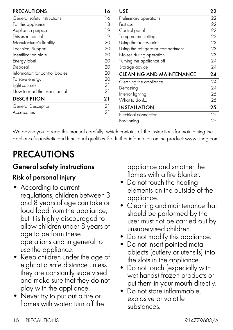 Page 1 de la notice Brochure Smeg FAB10HRDIT5