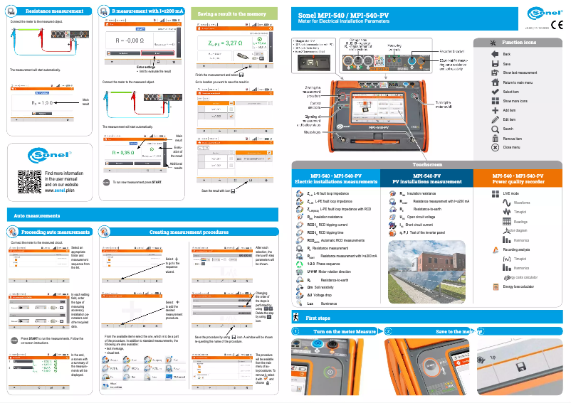Page 1 de la notice Guide de démarrage rapide Sonel MPI-540