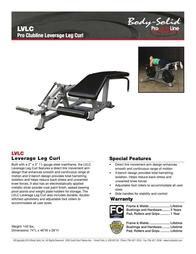 Page 1 de la notice Fiche technique Body-Solid LVLC