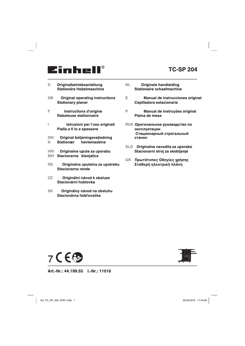 Page 1 de la notice Manuel utilisateur Einhell TC-SP 204