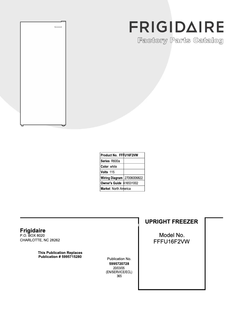 Page n°1 - Catalogue Frigidaire FFFU16F2VW