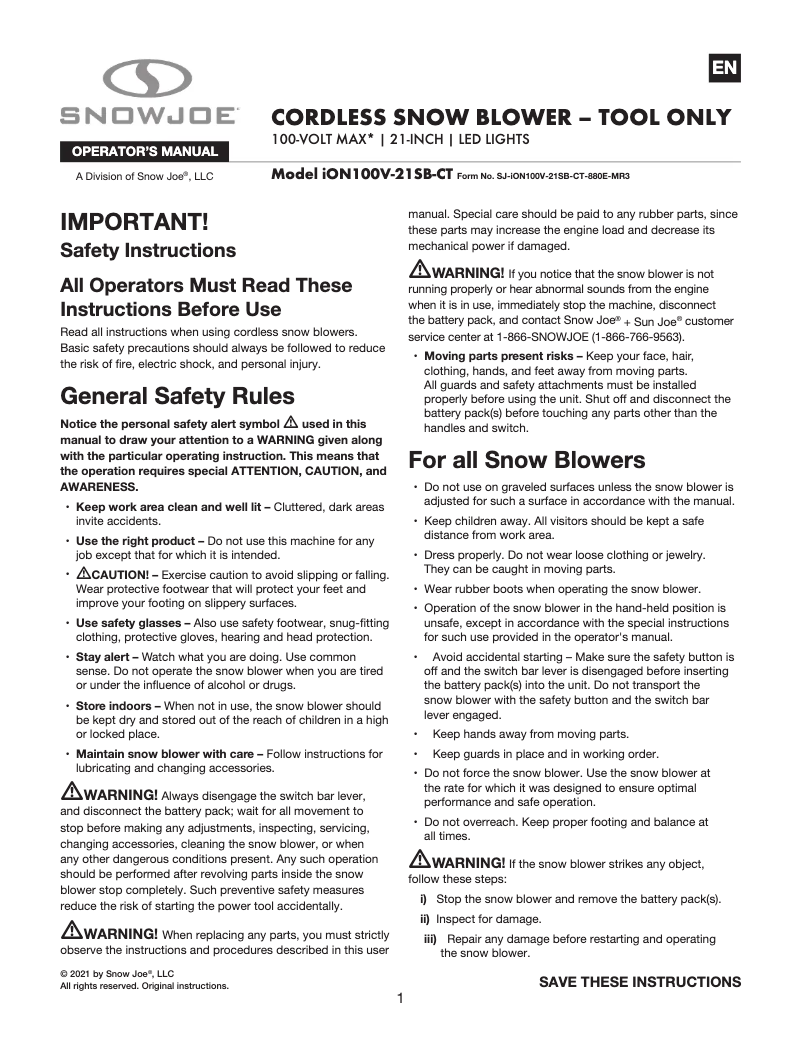 Image de la première page du manuel de l'appareil ION100V-21SB-CT