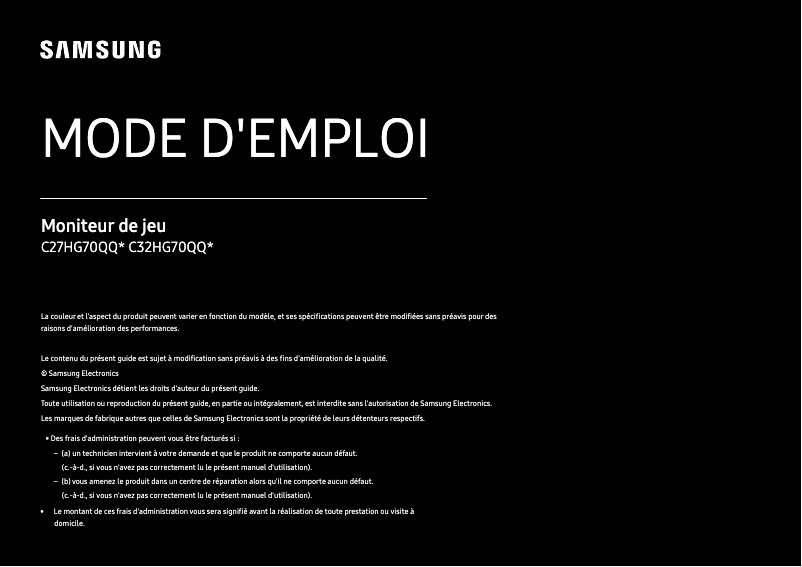 Page 1 de la notice Manuel utilisateur Samsung C27HG70QQM