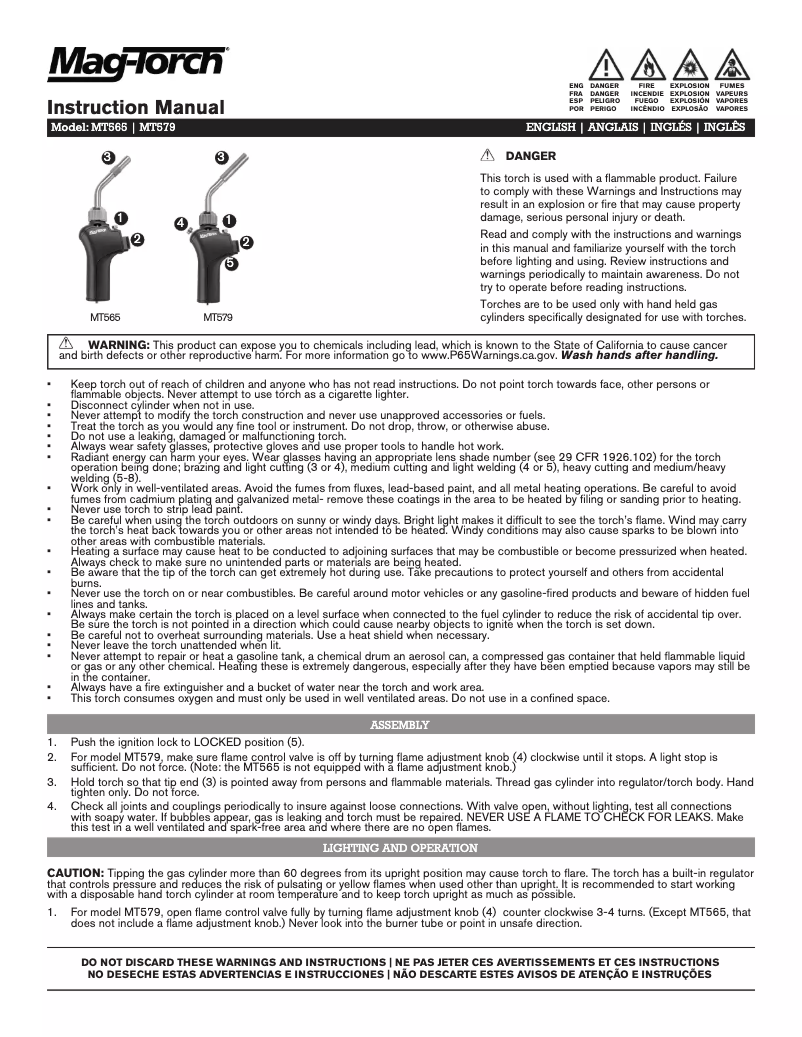 Page 1 de la notice Manuel utilisateur Mag-Torch MT565