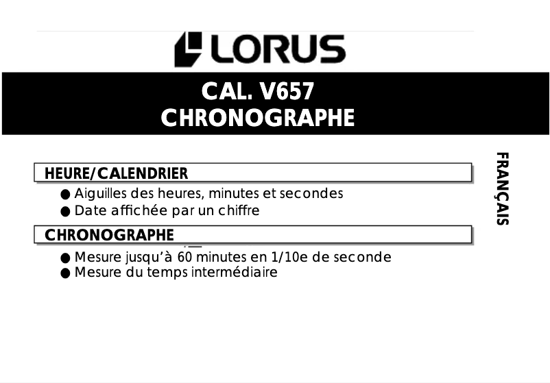 Page n°1 - Manuel utilisateur Lorus VD57