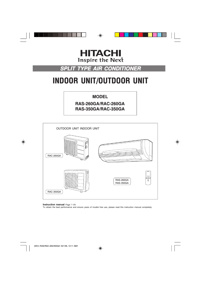 Page 1 de la notice Manuel utilisateur Hitachi RAC-350GA