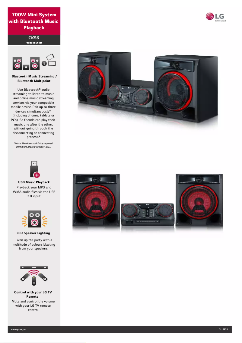 Page 1 de la notice Fiche technique LG CK56