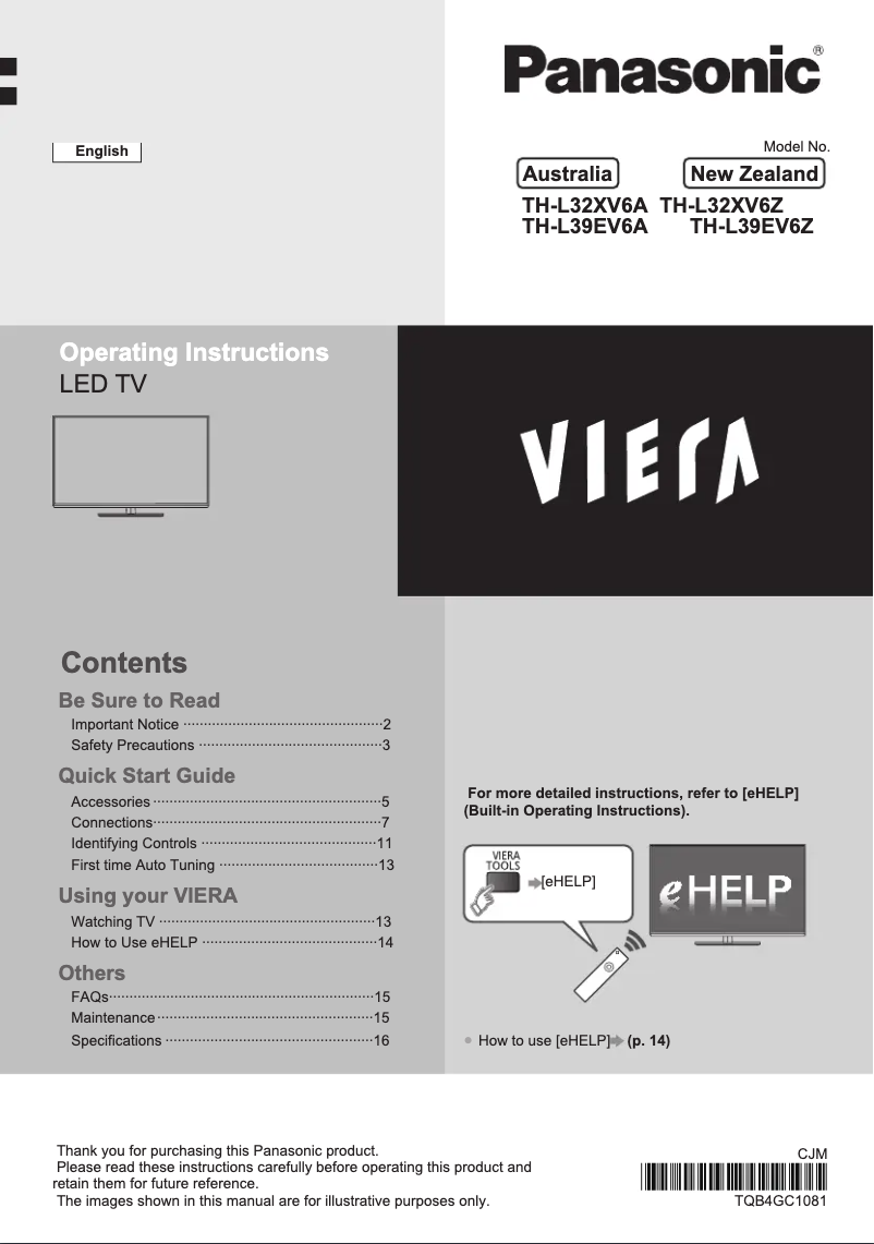 Page 1 de la notice Manuel utilisateur Panasonic TH-L32XV6A