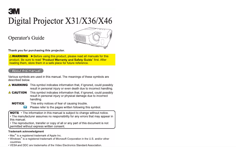 Page 1 de la notice Manuel utilisateur 3M X36