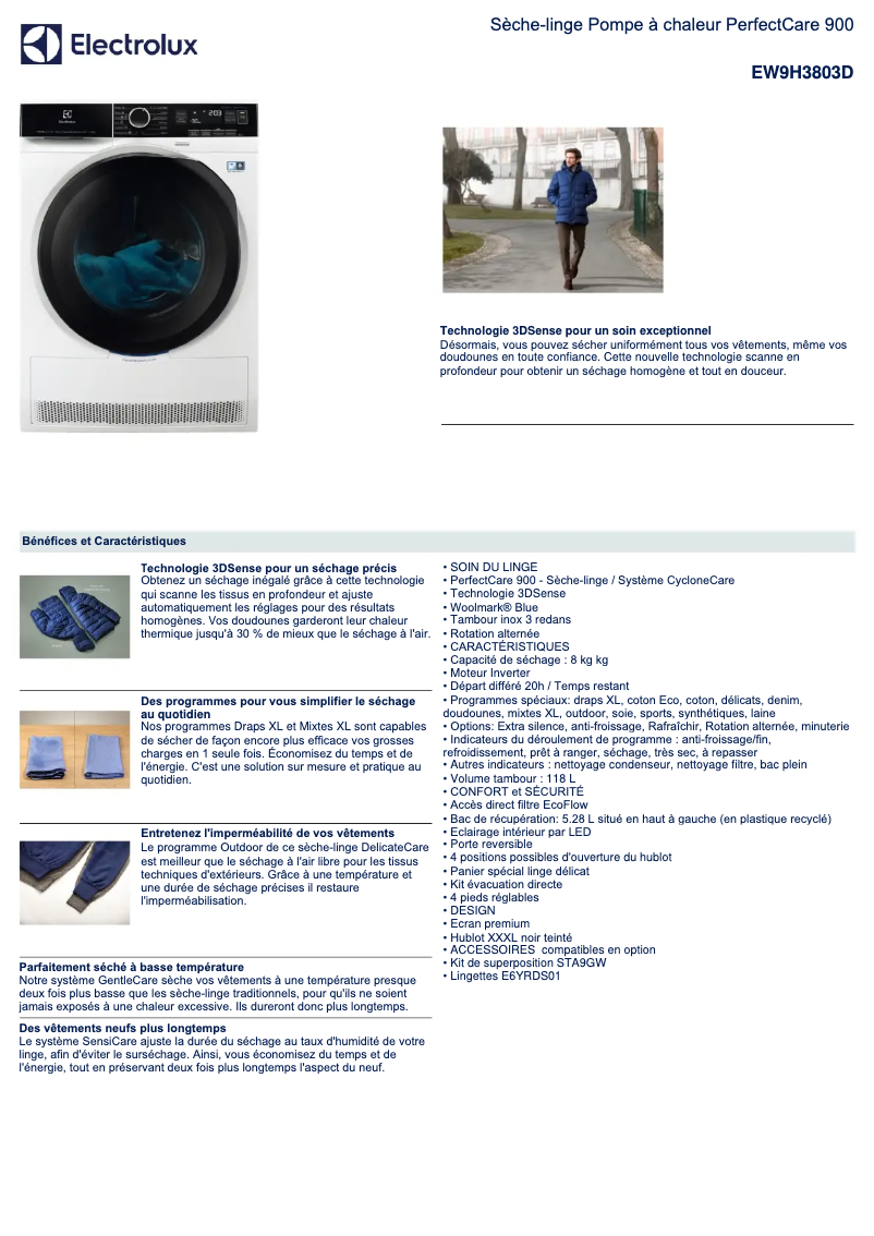 Página 1 del manual Ficha técnica Electrolux EW9H3803D