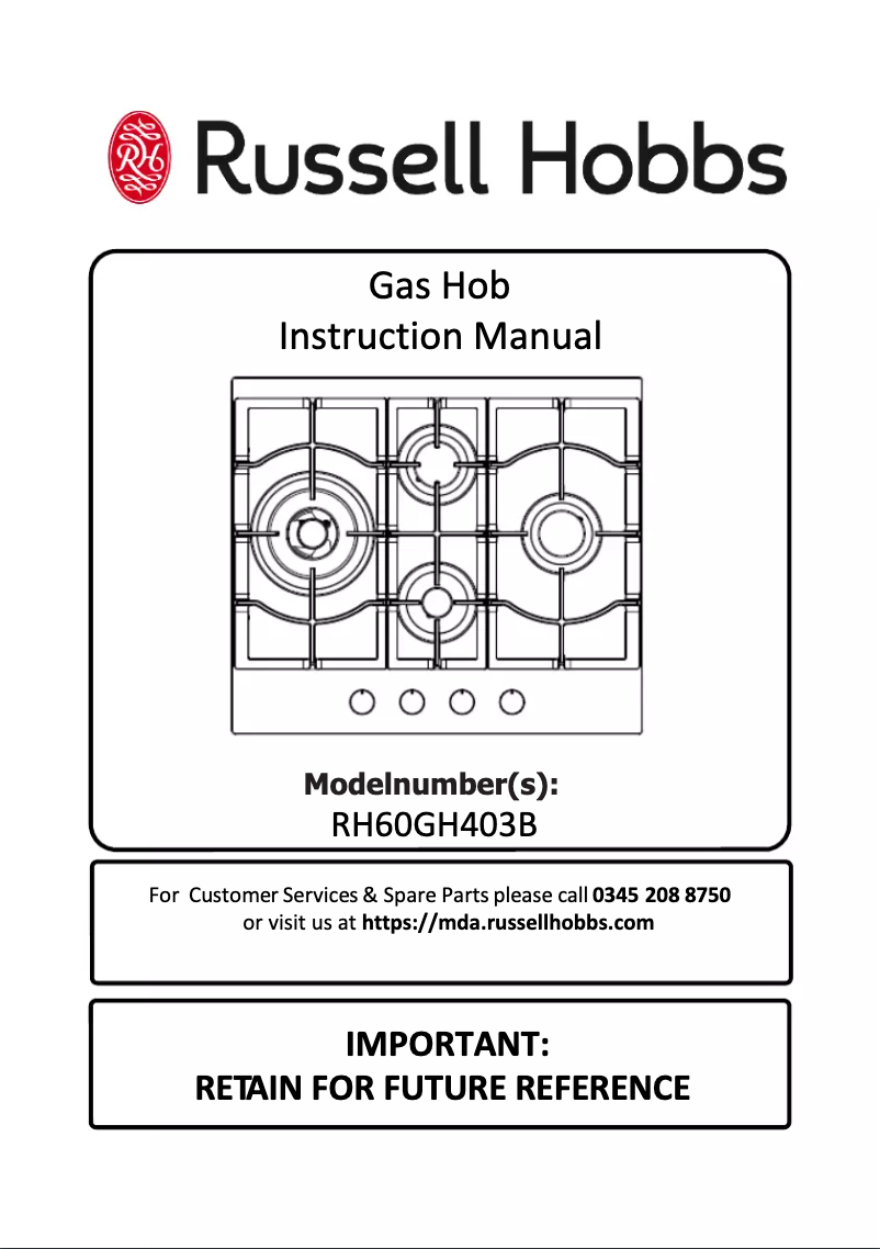 Page 1 de la notice Manuel utilisateur Russell Hobbs RH60GH403B