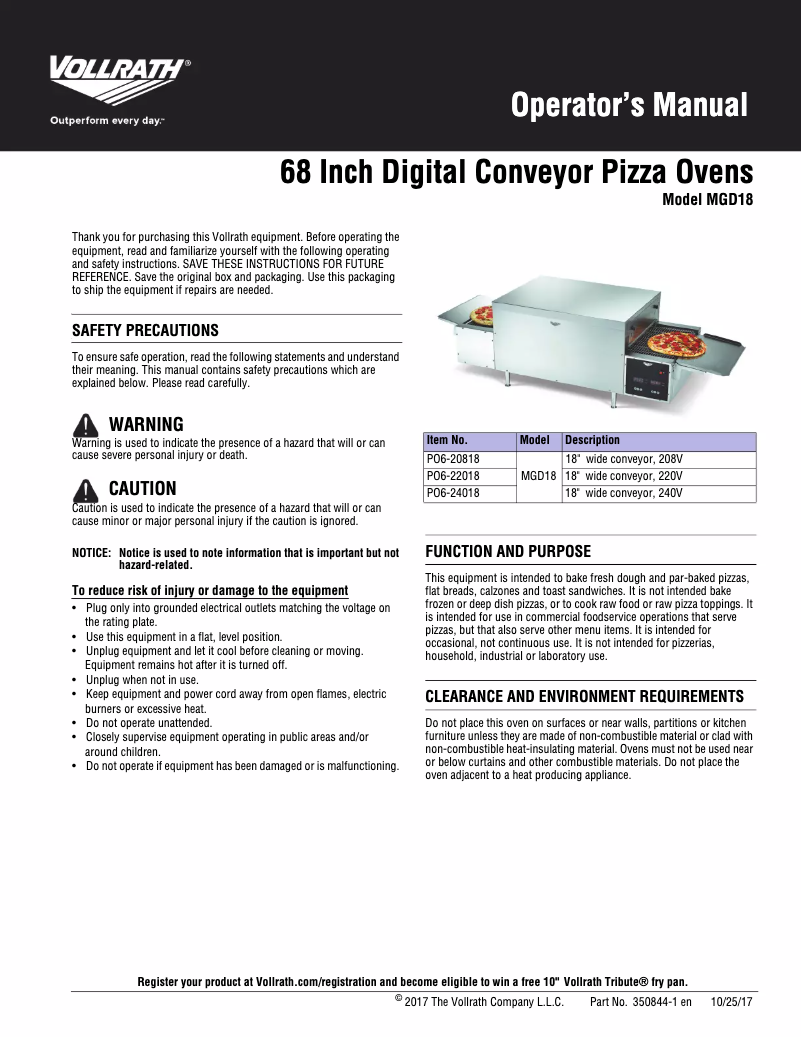 Page 1 de la notice Manuel utilisateur Vollrath MGD18