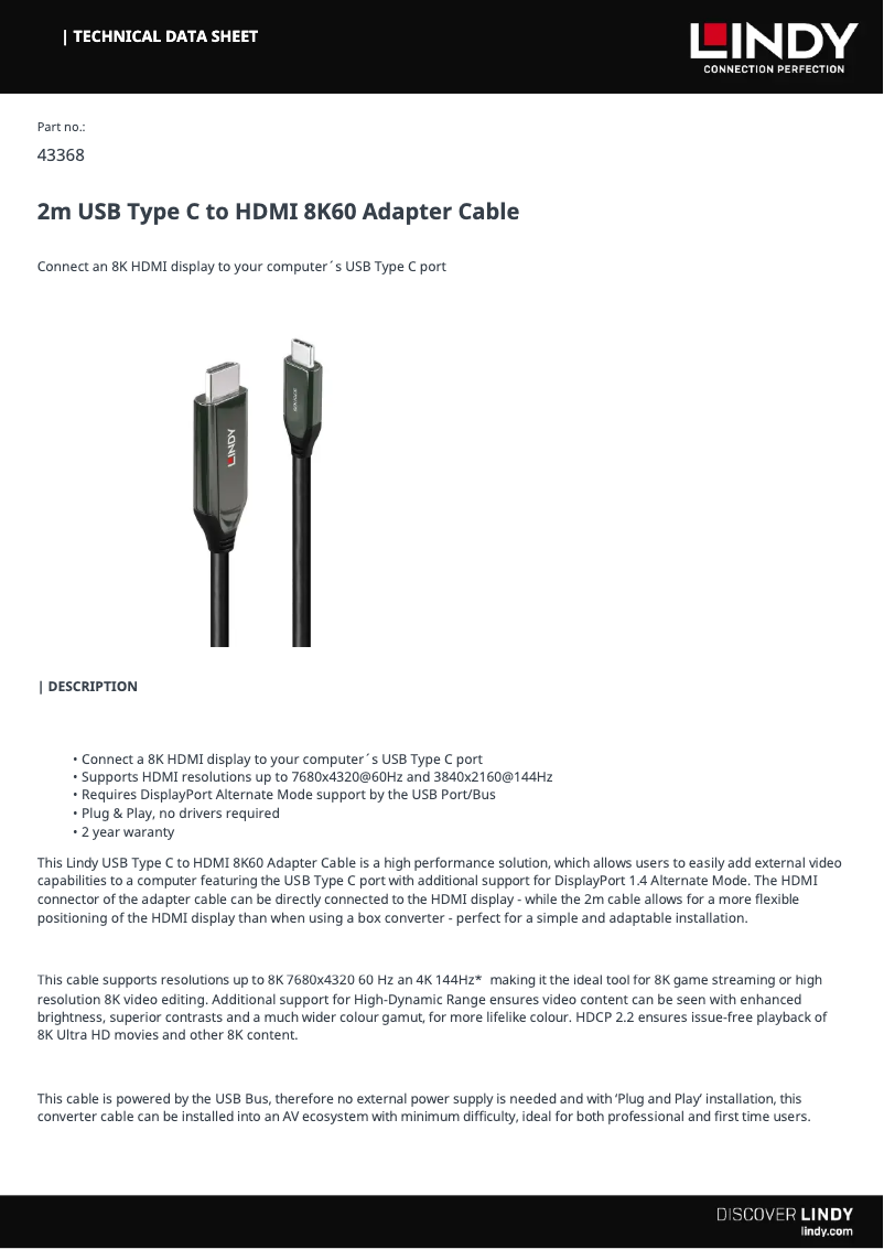 Page 1 de la notice Manuel utilisateur Lindy 43368