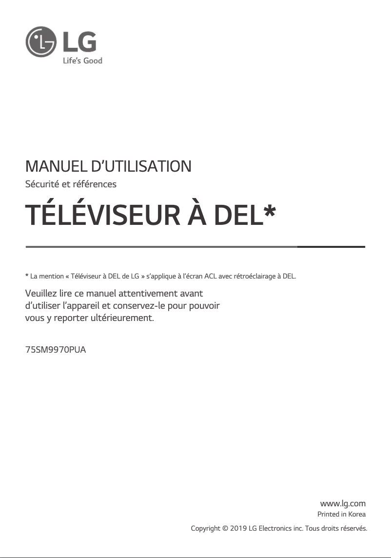 Page 1 de la notice Manuel utilisateur LG 75SM9970PUA