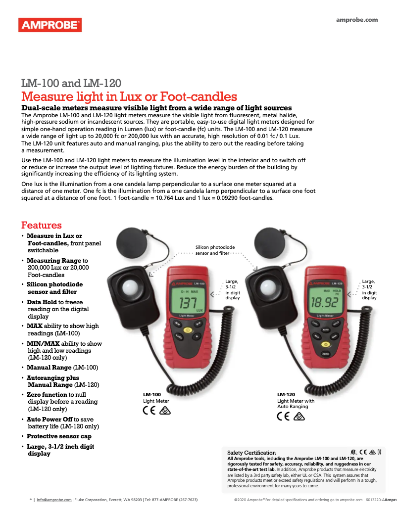 Página 1 del manual Ficha técnica Amprobe LM-120