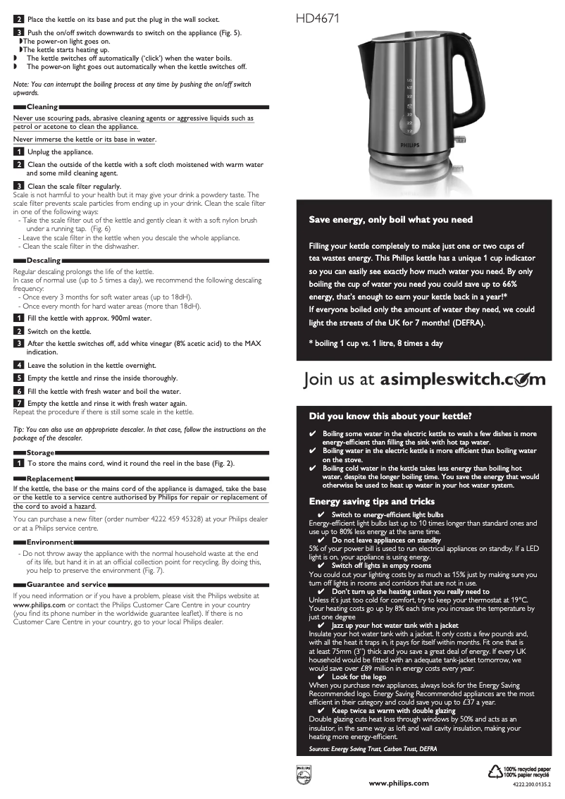 Page 1 de la notice Manuel utilisateur Philips HD4671