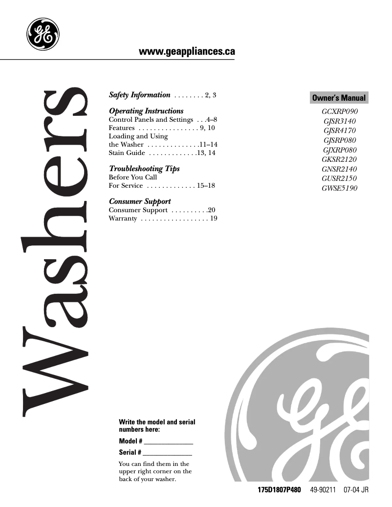 Page n°1 - Manuel utilisateur GE GJSR3140DWW