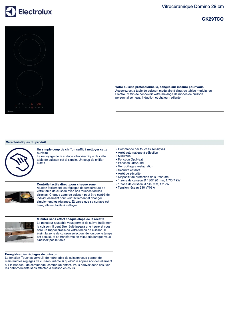 Page n°1 - Fiche technique Electrolux GK29TCO