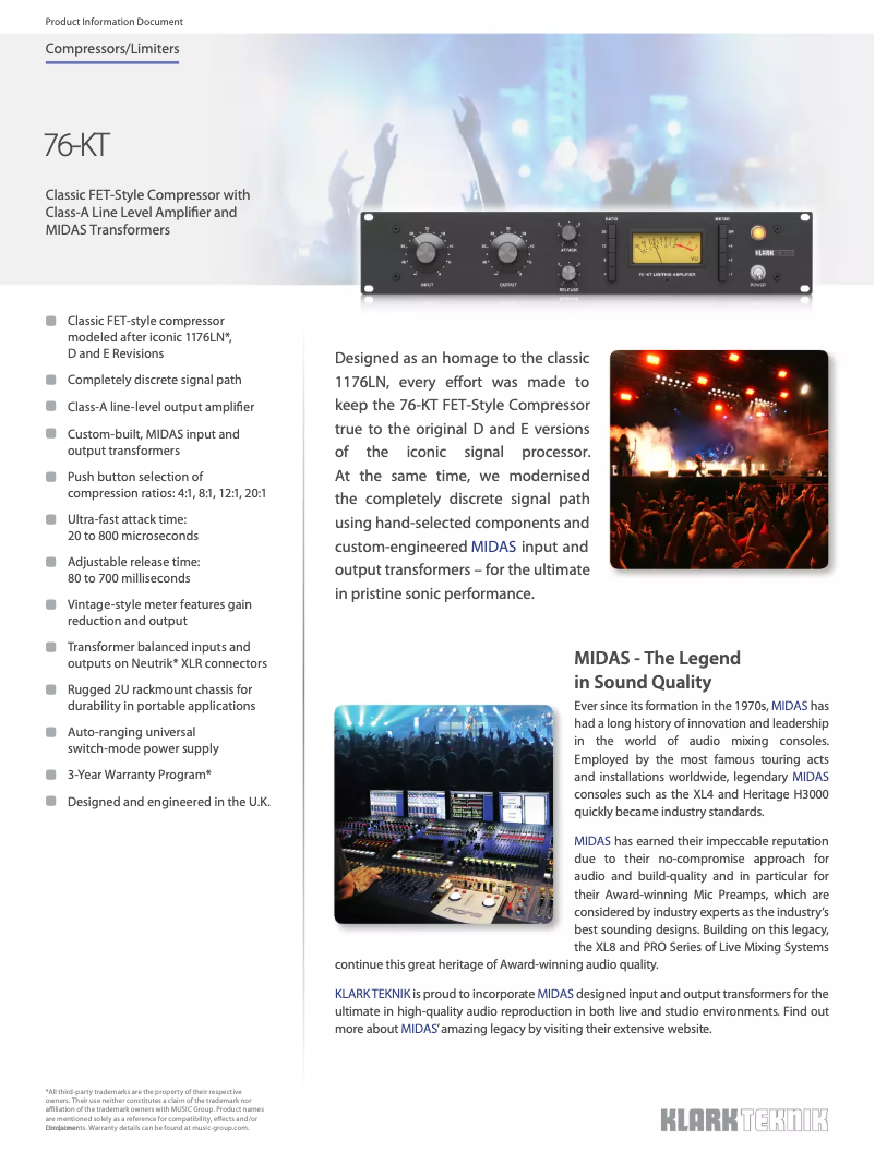 Page 1 de la notice Fiche technique Klark Teknik 76-KT