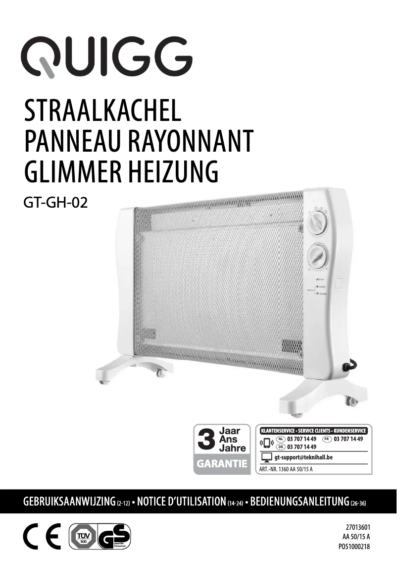 Page 1 de la notice Manuel utilisateur Quigg GT-GH-02