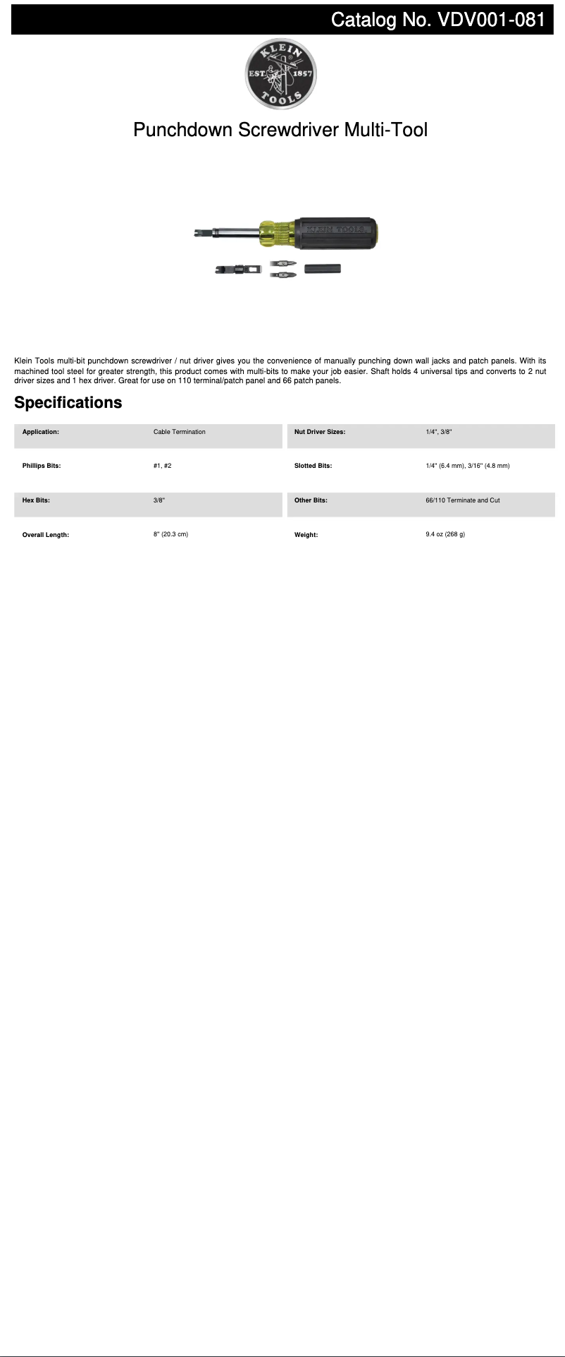 Imagen de la primera página del manual del dispositivo VDV001-081