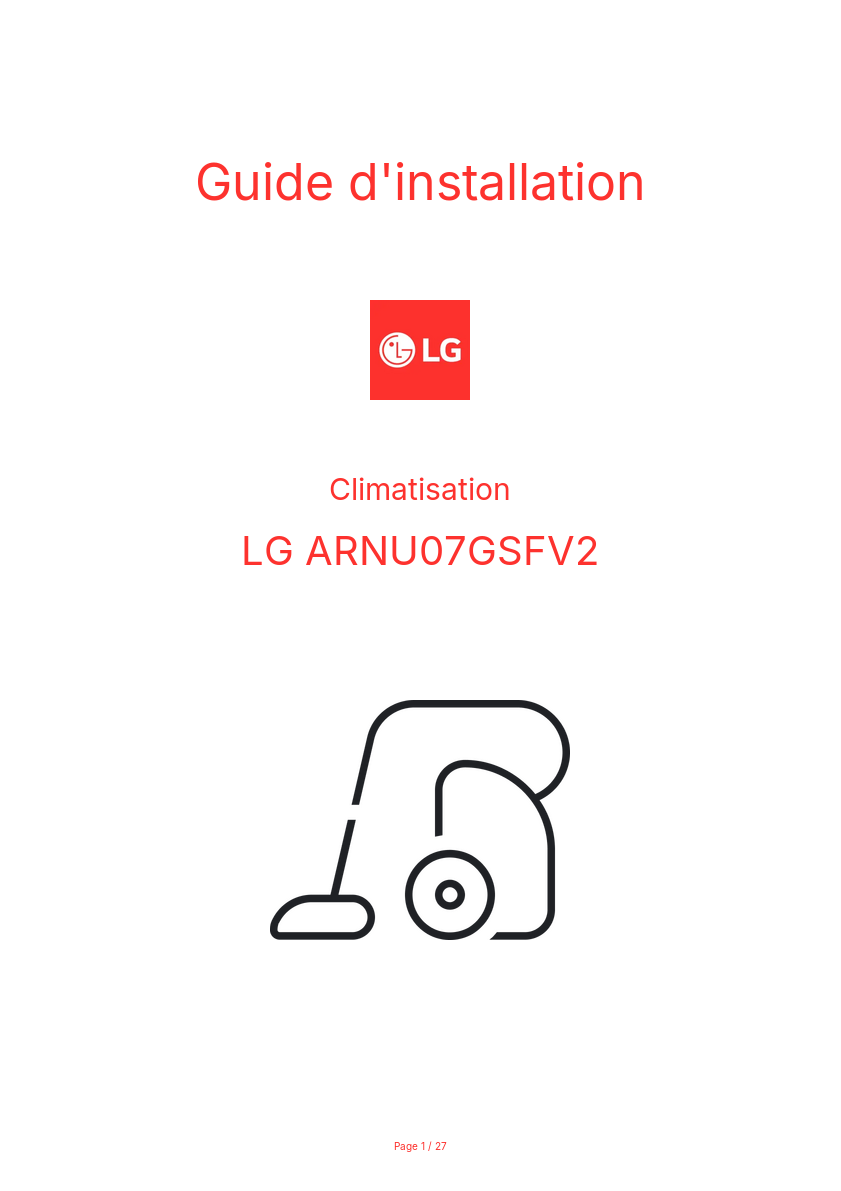 Page n°1 - Guide d'installation LG ARNU07GSFV2