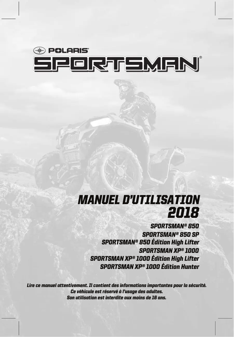 Page 1 de la notice Manuel utilisateur Polaris Sportsman 850 High Lifter (2018)