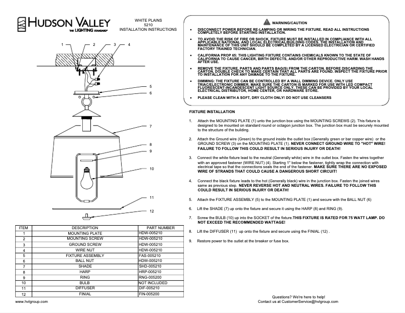 Page n°1 - Manuel utilisateur Hudson Valley White Plains 5210-AGB