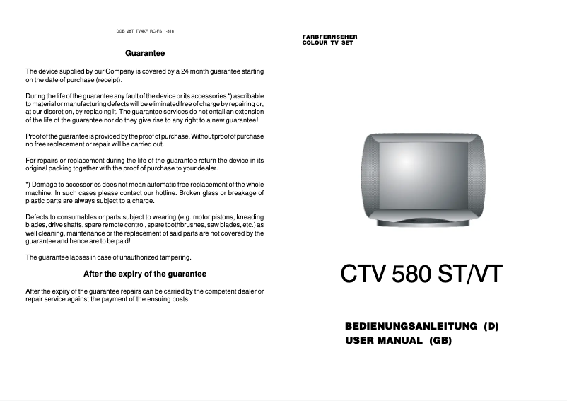 Imagen de la primera página del manual del dispositivo CTV 580 VT