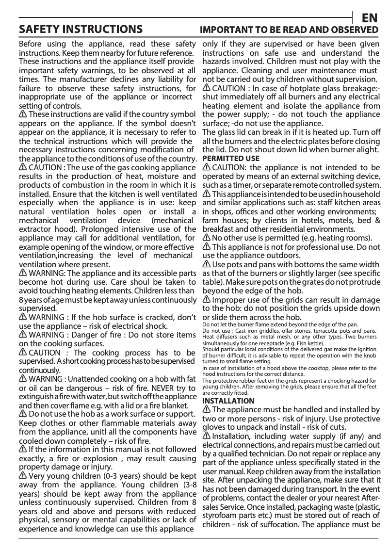 Page n°1 - Mode d'emploi Hotpoint PCN 752 T/IX/HAR