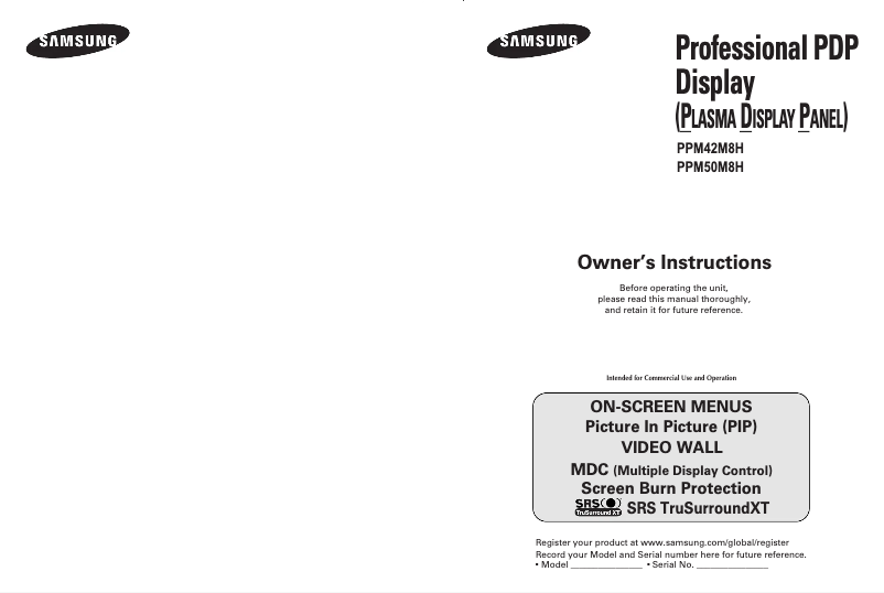 Page n°1 - Manuel utilisateur Samsung SyncMaster PPM42M8H