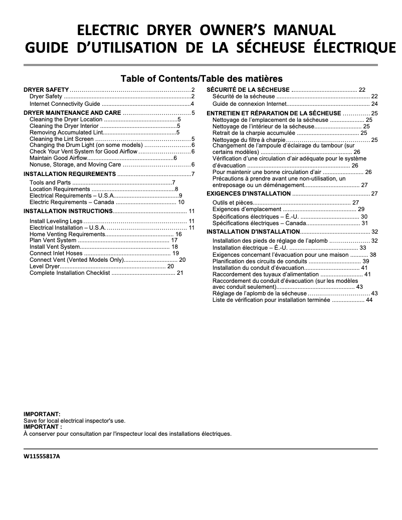 Page n°1 - Manuel utilisateur Whirlpool YWED4850HW