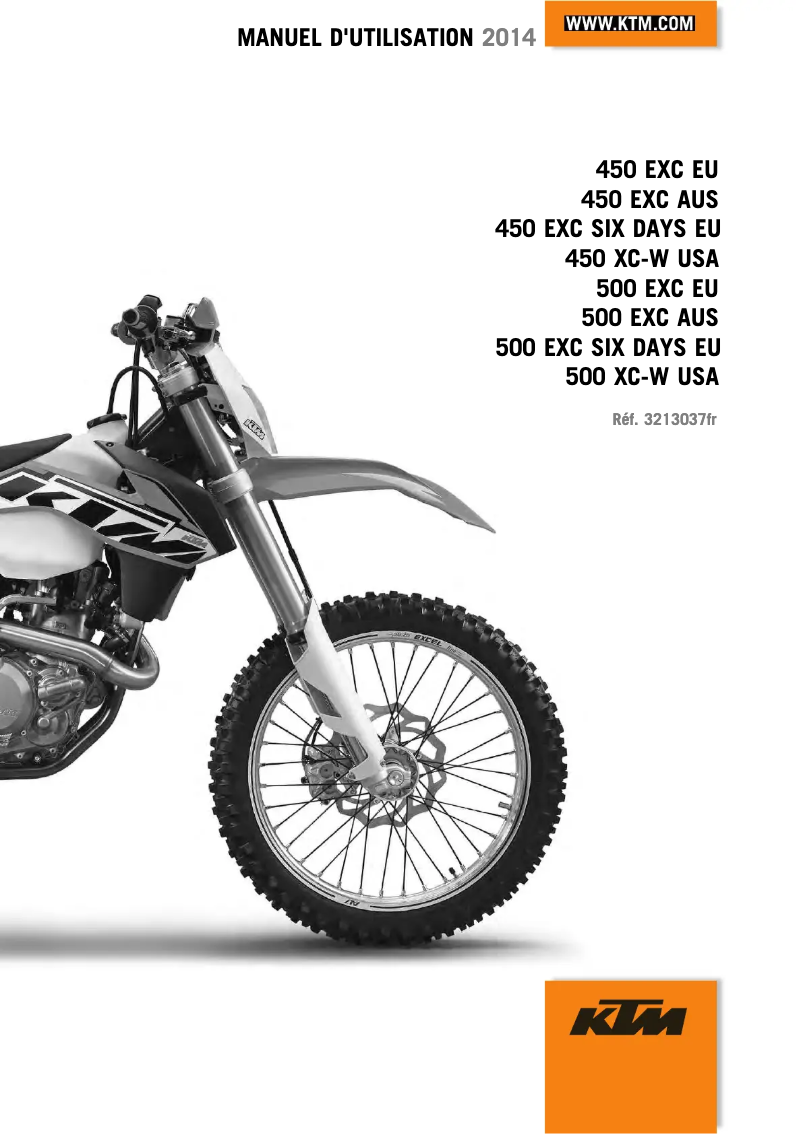 Page 1 de la notice Manuel utilisateur KTM 500 XC-W (2014)