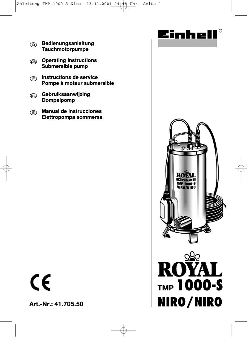 Image de la première page du manuel de l'appareil Royal TMP 1000-S NIRO/NIRO