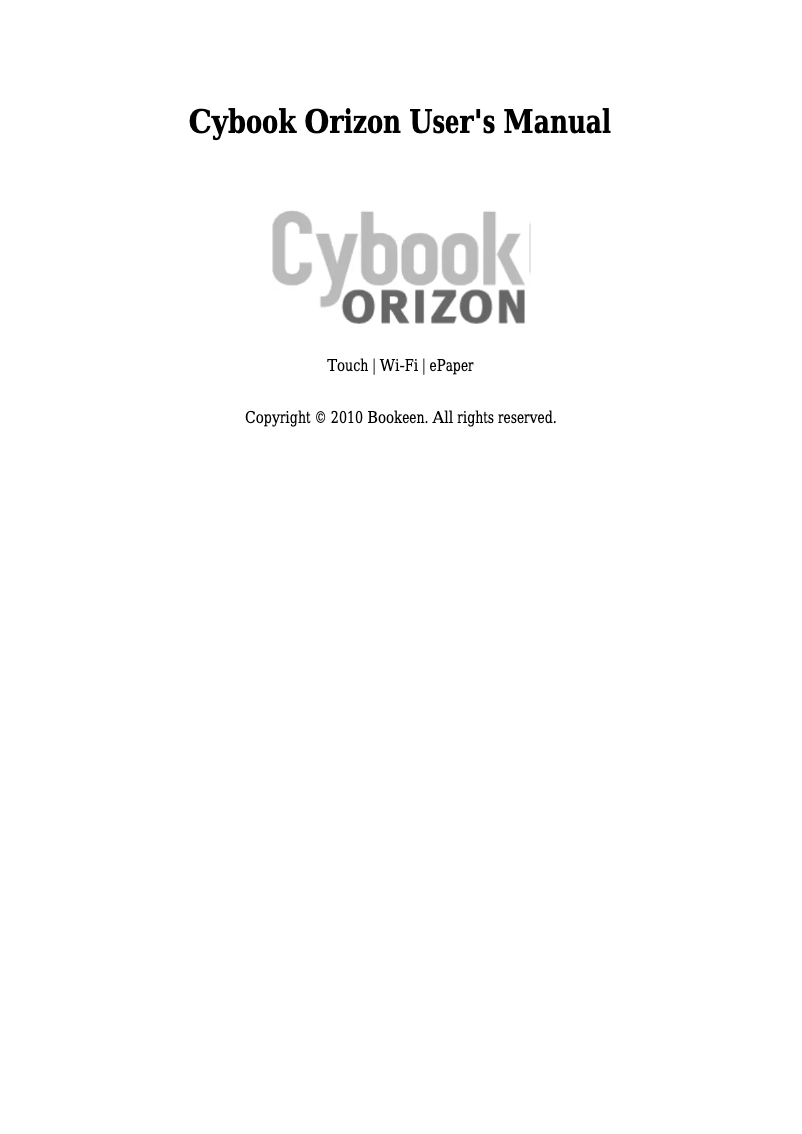 Page n°1 - Manuel utilisateur Bookeen Cybok Orizon