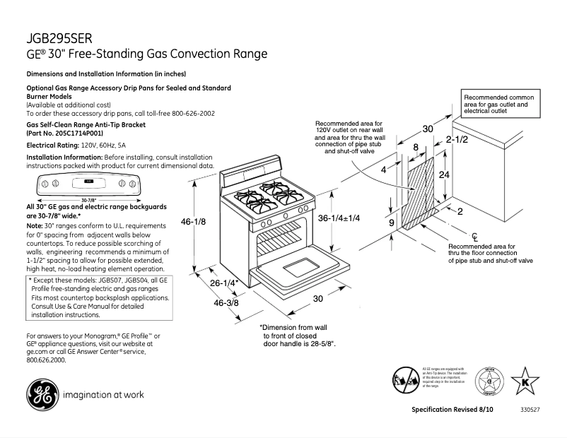 Page 1 de la notice Fiche technique GE JGB295SERSS
