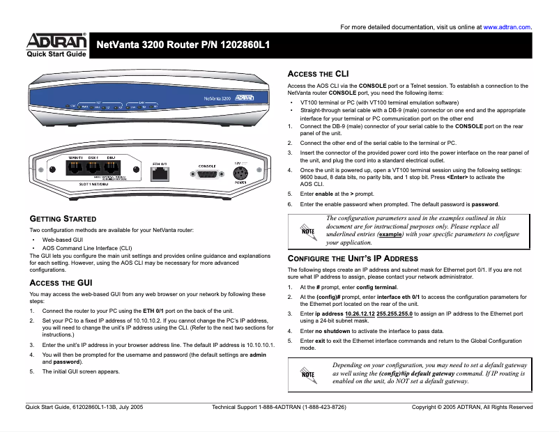 Page 1 de la notice Manuel utilisateur Adtran NetVanta 3200