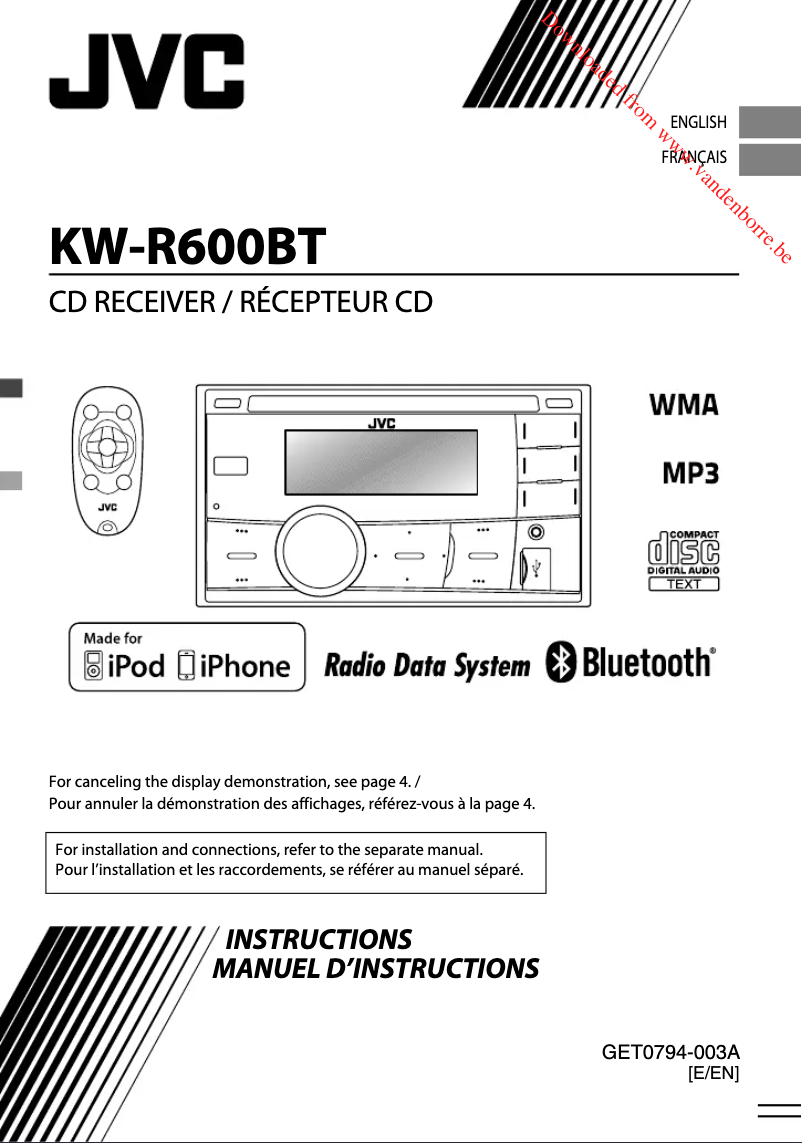 Page n°1 - Manuel utilisateur JVC KW-R600BT
