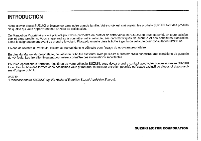 Page 1 de la notice Manuel utilisateur Suzuki Jimny (2000)