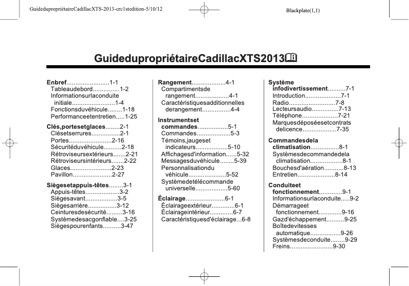 Image de la première page du manuel de l'appareil XTS (2013)