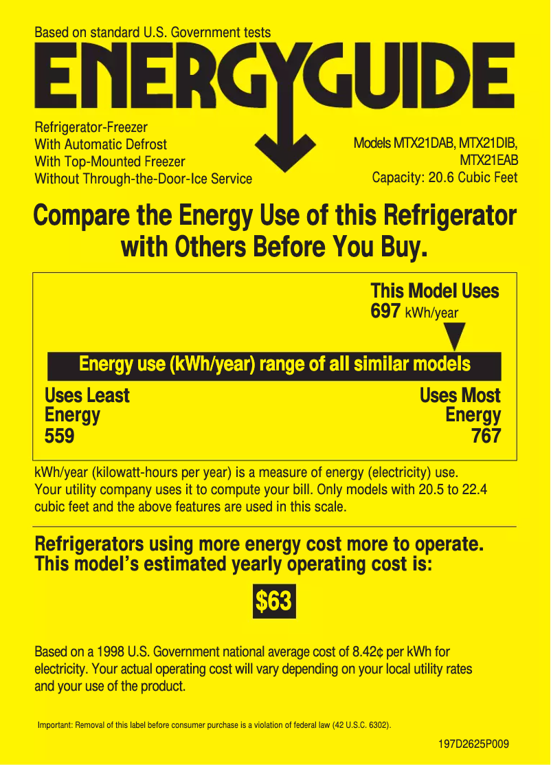 Page n°1 - Label énergétique RCA MTX21EABWW