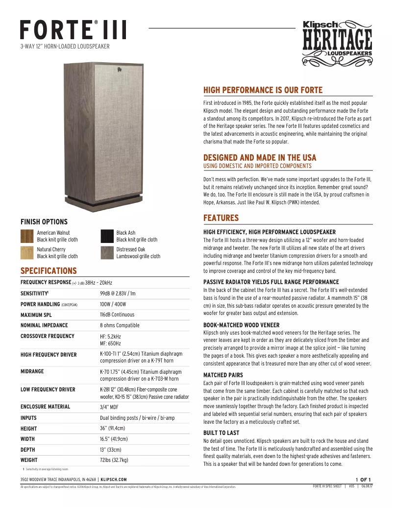 Page 1 de la notice Fiche technique Klipsch Forte III
