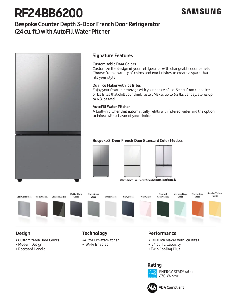 Page 1 de la notice Fiche technique Samsung RF24BB6200QL