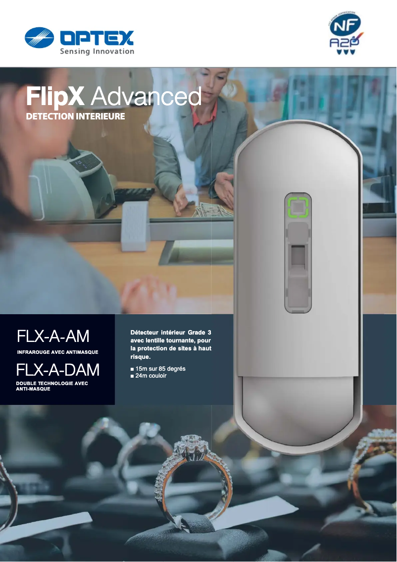 Page 1 de la notice Fiche technique Optex FlipX FLX-A-DAM