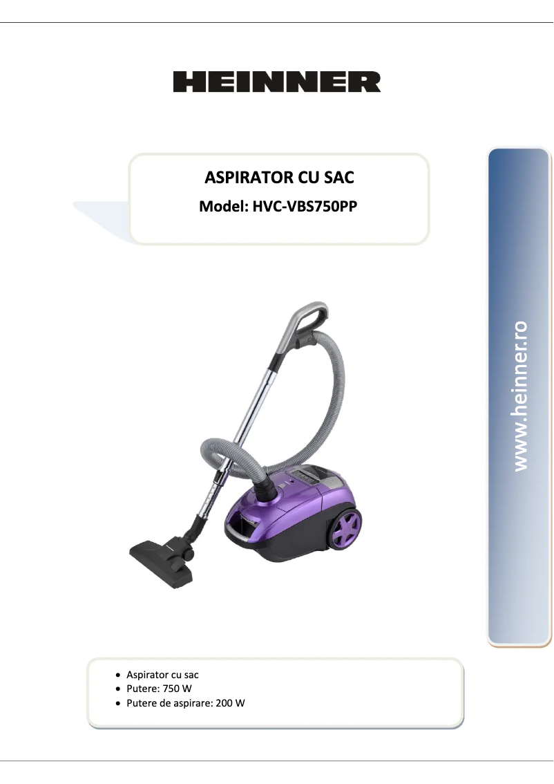 Page 1 de la notice Manuel utilisateur Heinner HVC-VBS750PP