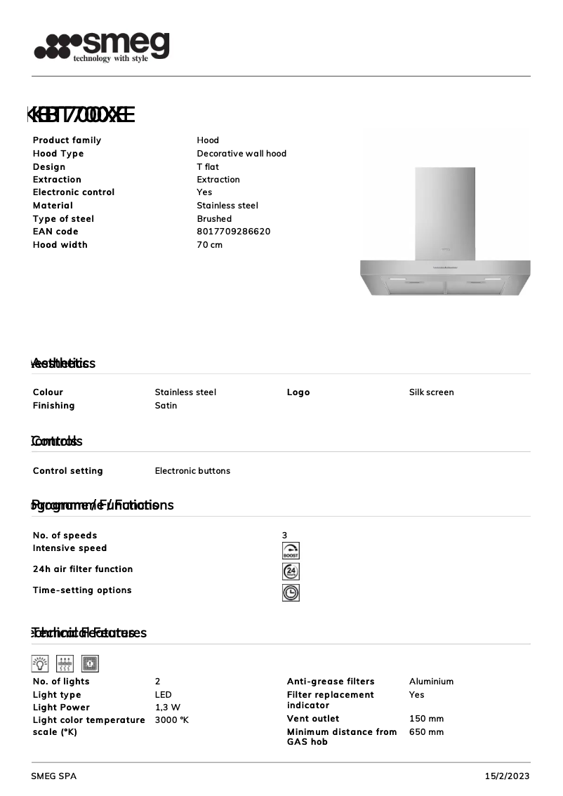 Page 1 de la notice Brochure Smeg KBT700XE