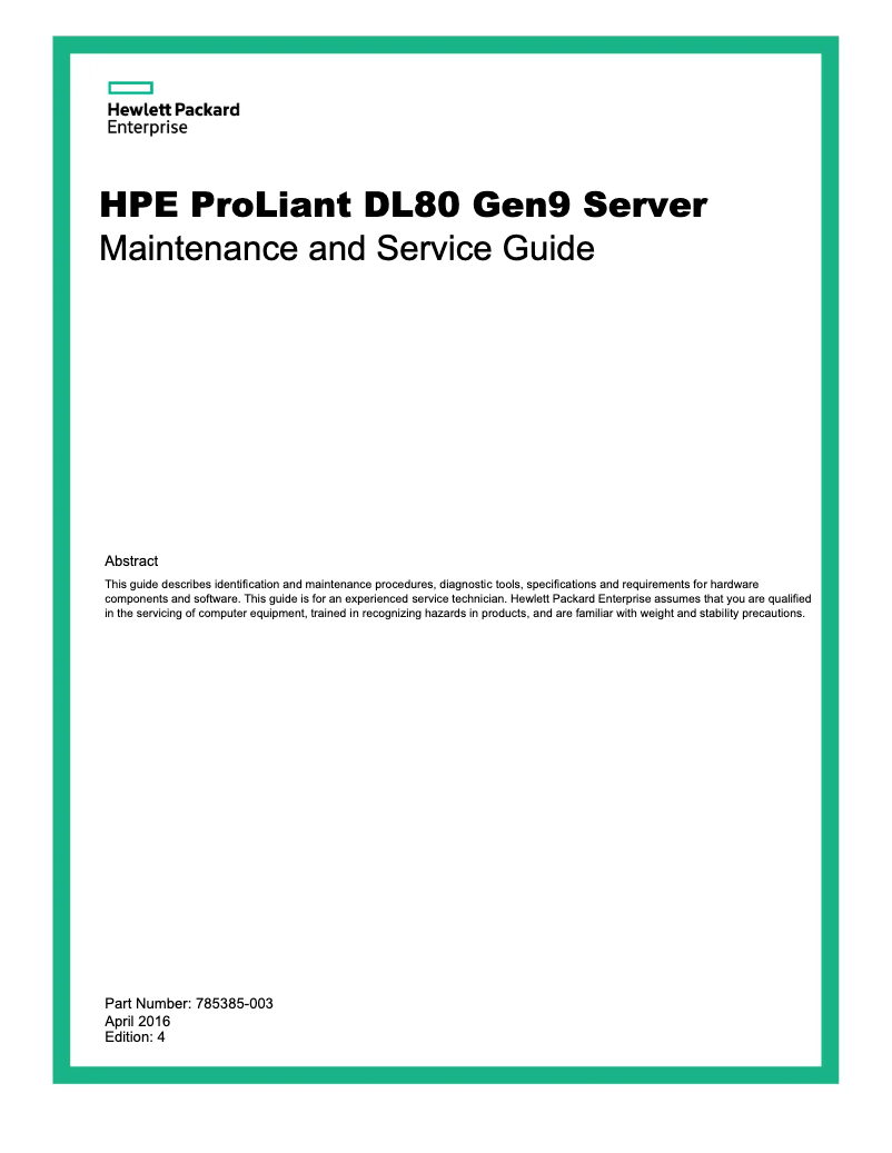 Page n°1 - Manuel utilisateur HP ProLiant DL80 G9
