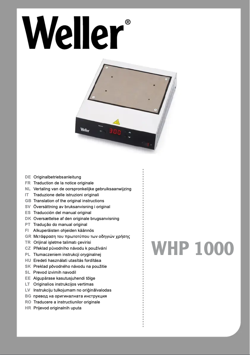 Page 1 de la notice Manuel utilisateur Weller WHP 1000