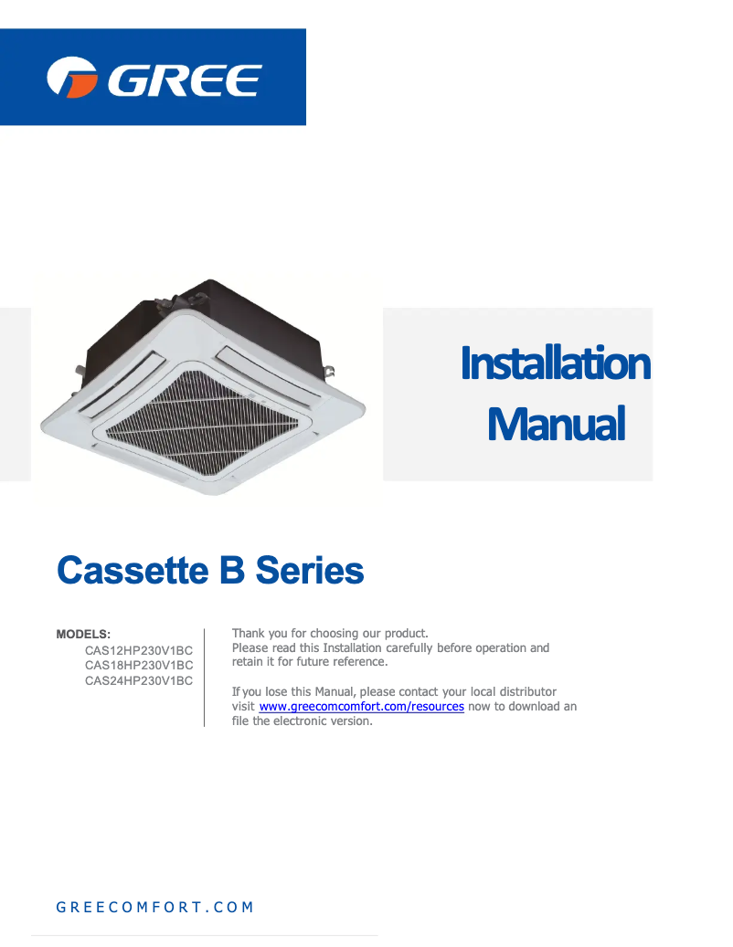 Page 1 de la notice Manuel utilisateur Gree CAS18HP230V1BC