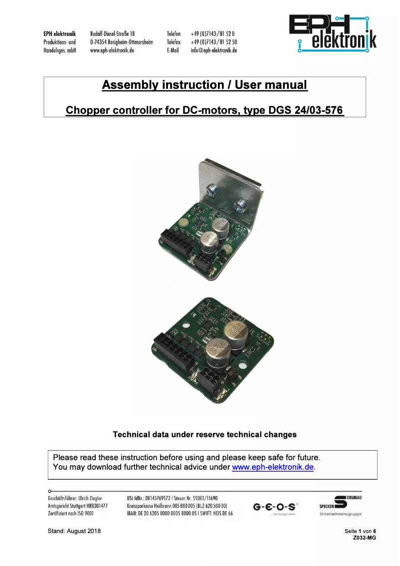 Page 1 de la notice Manuel utilisateur EPH Elektronik DGS 24/03 P DC